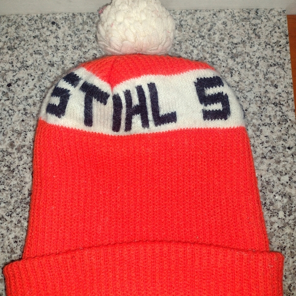 STIHL Chainsaw Orange Pom Hat. Vintage Wool Blend 60's-70's. - Picture 5 of 6